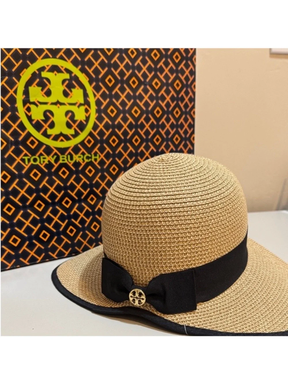 Tory Burch✨ Tan and black Sun Hat one size UPF 50+ - Picture 2 of 15